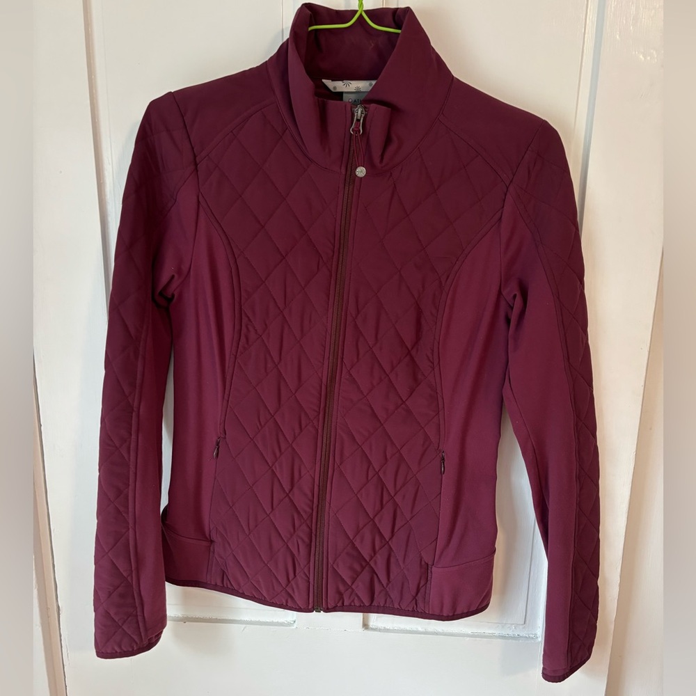 Athleta Quilted Full-Zip Jacket in Burgundy